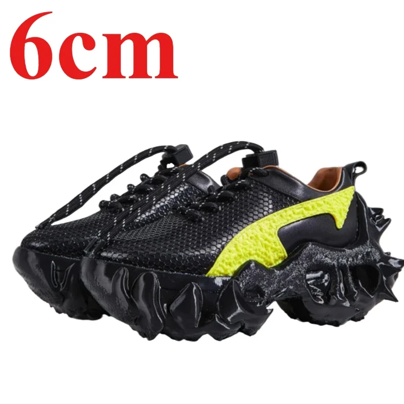 Original 3D Printing Design 6cm Thick Soled Shoes for Men's Genuine Leather Alien Biological Couple Casual Height Increase Shoes