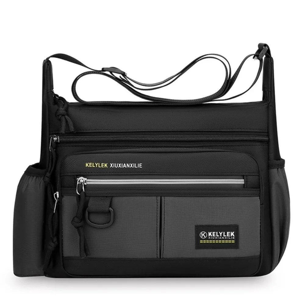 

Large Capacity Men Shoulder Bag Oxford Cloth Side Pocket Business Messenger Bag with Reflective Stripe Lightweight