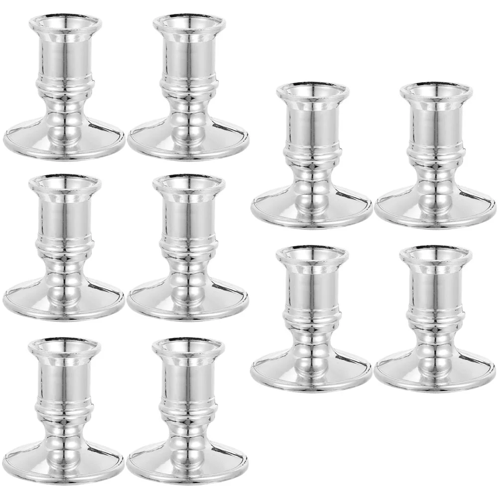 10 Pcs Taper Holders Electronic Base Candleholder Pretty Decorative Candlestick for Bedroom Silver Desktop