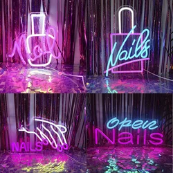 Letrero de neón para salón de uñas, luz LED colgante de pared para salones de belleza, tiendas de uñas, alimentado por USB, letrero acrílico de negocios multiusos