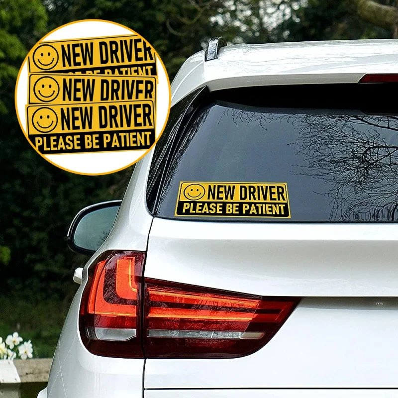 3PCS New Driver Sticker,Please Be Patient Decal with Smile,Safety Sign for Car Vehicle Bumper