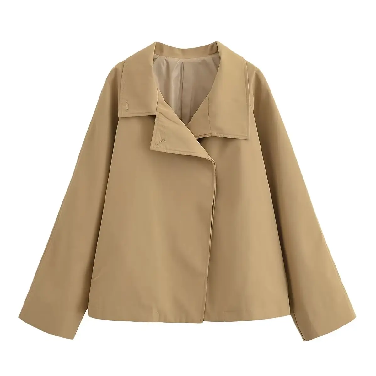 KONDALA Khaki Fall England Women Solid Windbreak Loose Single Breasted Cape Style Coat Fashion 2025 Streetwear Casual Wind Coat