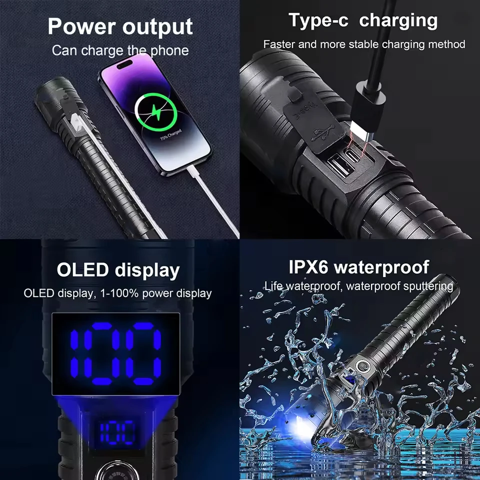 2025 مصباح يدوي عالي الطاقة أقوى مصابيح كاشفة بلمبات Led قابلة للشحن طويلة المدى 5000 متر الشعلة 5 وضع التكبير فانوس التكتيكي #5