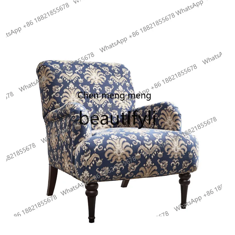 

Single sofa American light luxury tiger chair Solid wood single cloth chair Leisure reclinerH