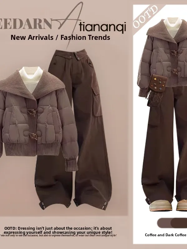 

Korean Design Cotton Jaet Loose Casual Two-Piece Set Workwear Sle Faionable Outerwear for Women plus Size