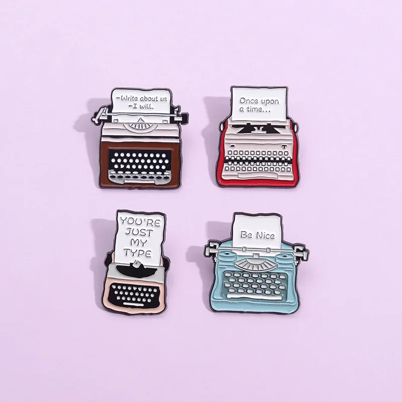 Retro Typewriter Enamel Pins Just My Type Creative Brooches Backpack Lapel Metal Badges 80's Nostalgia Jewelry Gift Wholesale