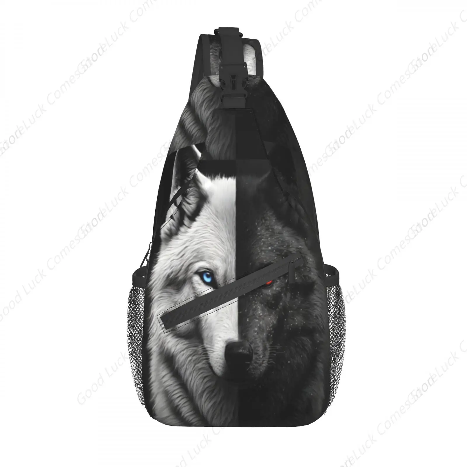 

Cool Wolf Face Print Crossbody Bags Trendy Sling Backpack Chest Shoulder Bag Gym Cycling Travel Hiking