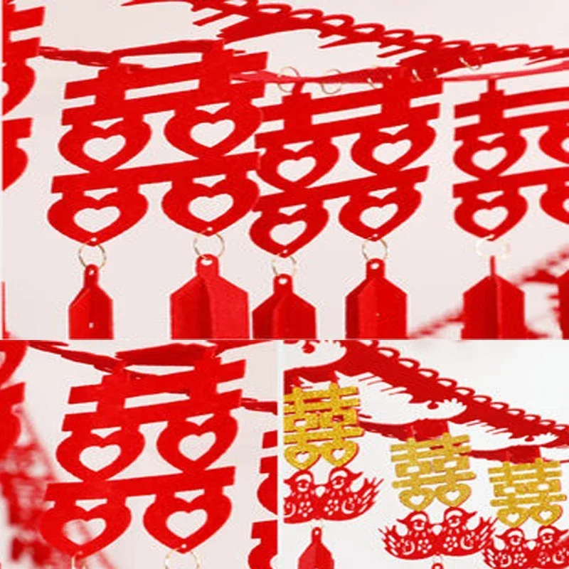 1 مجموعة الزفاف الصيني سحب زهرة الشريط غير المنسوجة النسيج كلمة سعيدة شرائط غرفة المعيشة خلفية ديكور لوازم حلية الحفلات