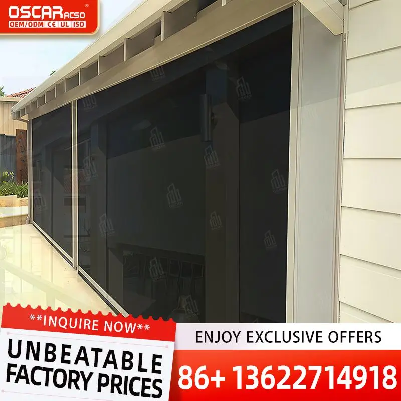 Outdoor Electric Roller Curtain Windproof Insulation Restaurant Window Zipper Track Heavy Duty Curtain Rolling Blind