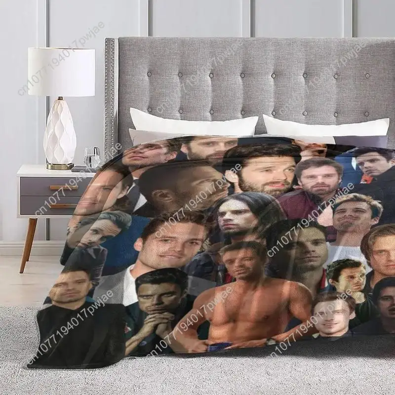 Sebastian Stan Photo Blanket Handsome Actor Camping Flannel Throw Blanket Super Soft Outdoor Custom Blankets