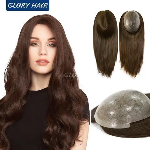 TP22INJ-14" 16" Chinese Remy Hair Toppers For Women Injected Polyskin Base Looks Natural Female Human Hair Topper Wigs