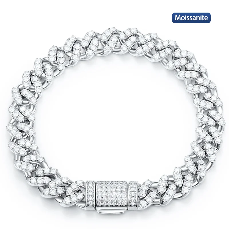 

S925 Silver Moissanite Cuban link Bracelet 6~8.5inch HipHop Style Jewelry Personalized customization Valentine's Day Gift