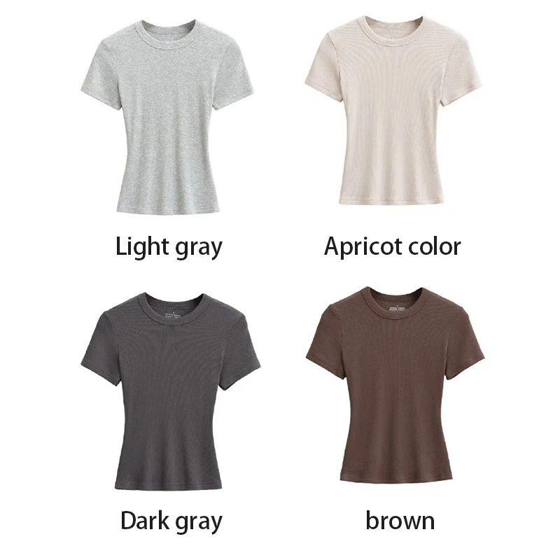 Rundhals Hochelastische Sommer-Cropped-Tops Damen Kurzarm-Oberteile Sexy Pullover Unterziehblusen Schlanke T-Shirts – Detail 19