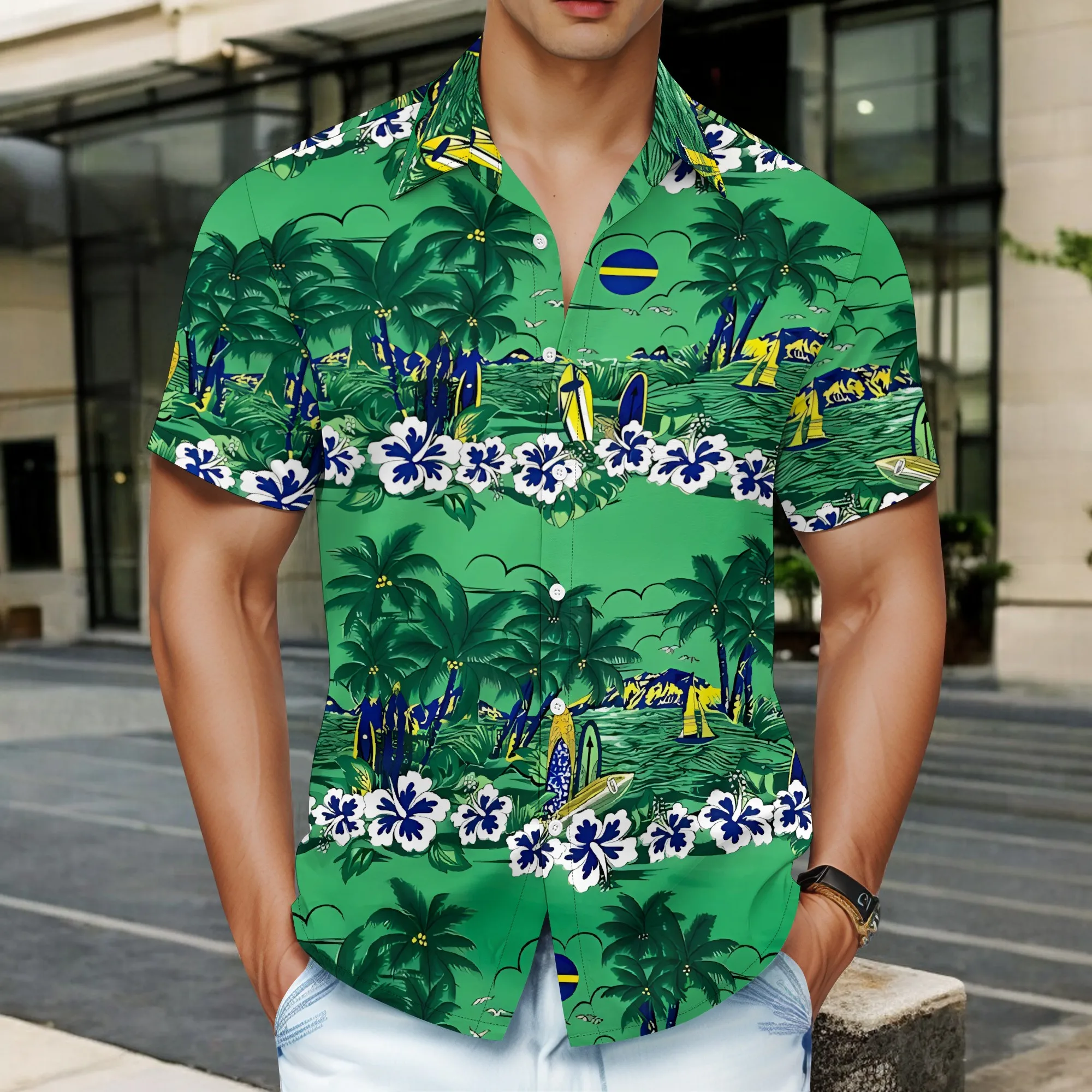 

YEAE Tropical Beach Beach Palm Tree Print Shirt for Men Summer Casual Casual Short Sleeve Top