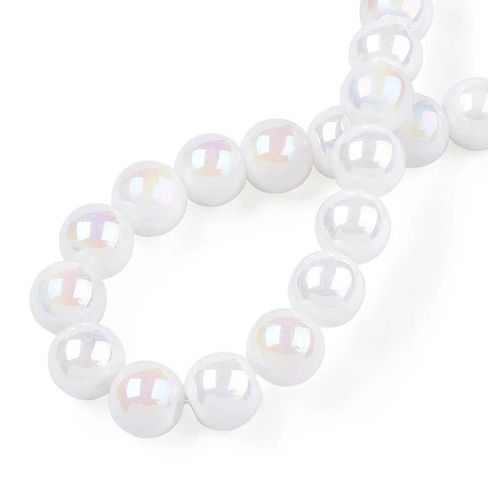 1strand Electroplate Opaque Glass Beads Strands AB color Round White Hole:1.4mm 67~70pcs/strand 14.76inch~15.16inch(37.5~38.5cm)