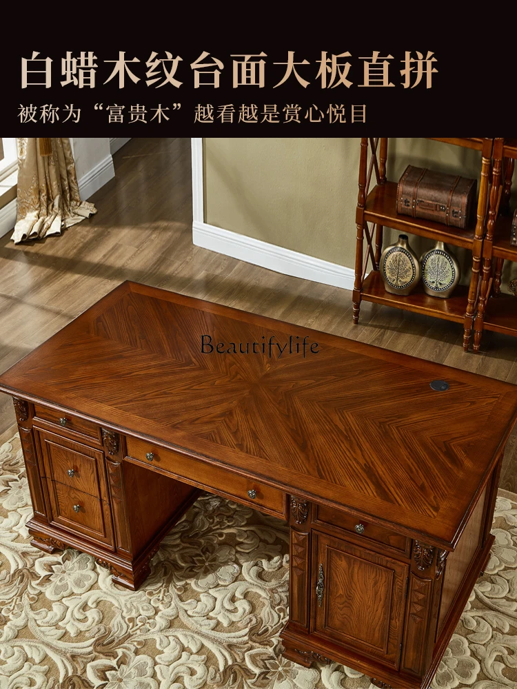 طاولة مكتب دراسة من الخشب الصلب الأمريكي وكرسي مزيج من طاولة الخط الأوروبي ومكتب الكتابة