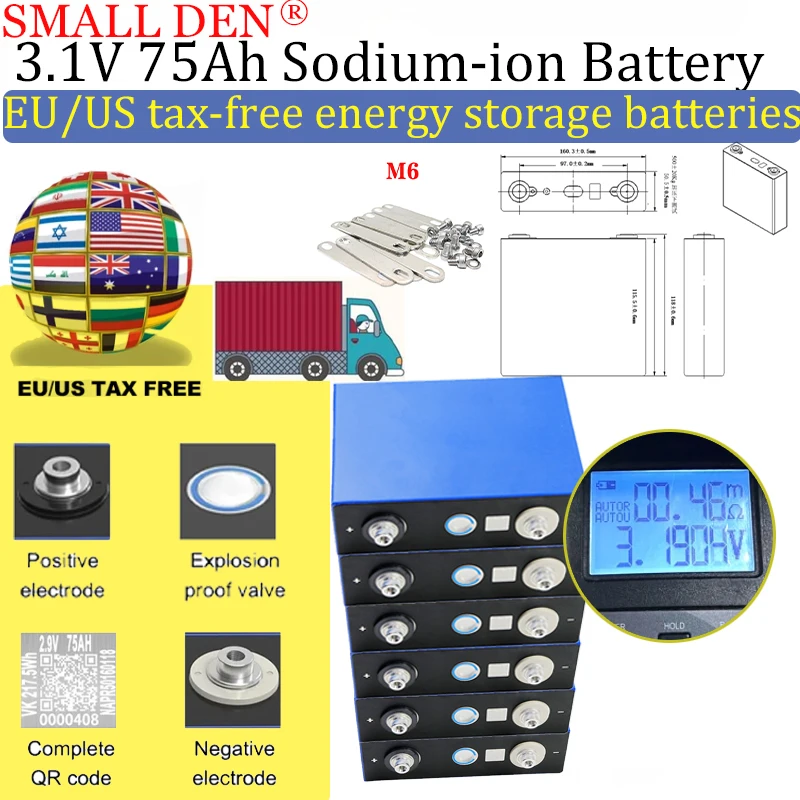 

1-24PCS Sodium ion battery 2.9V 3.1V 75Ah 20C discharge 12V 24V electric vehicle and motorcycle solar inverter charging battery