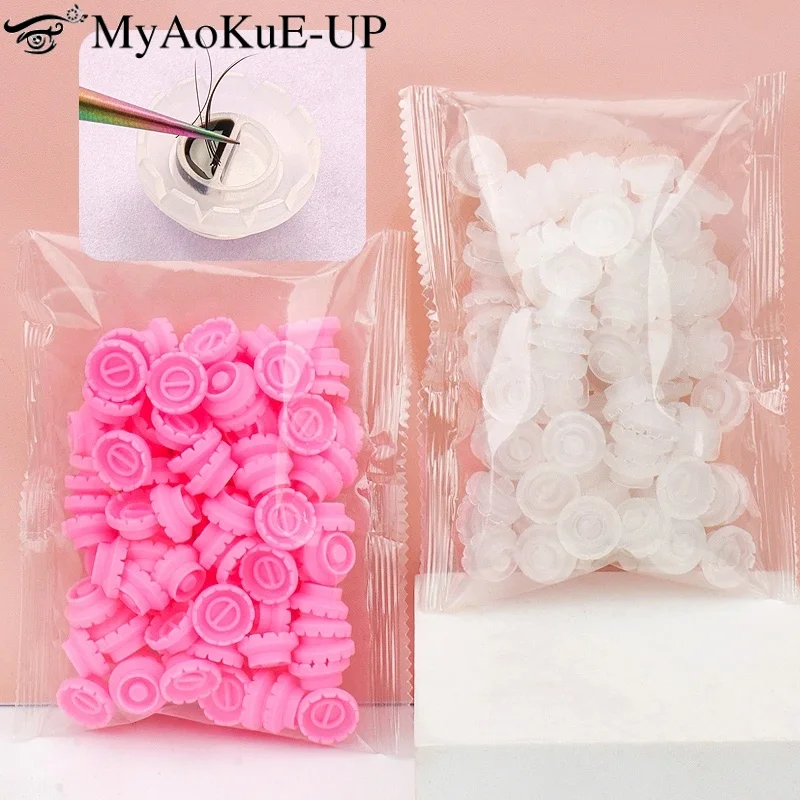 100pcs Disposable Individual Eyelash Glue Holder Grafting Eyelashes Blossom Cup Rings Eyelash Extension Adhesive Stand Holder