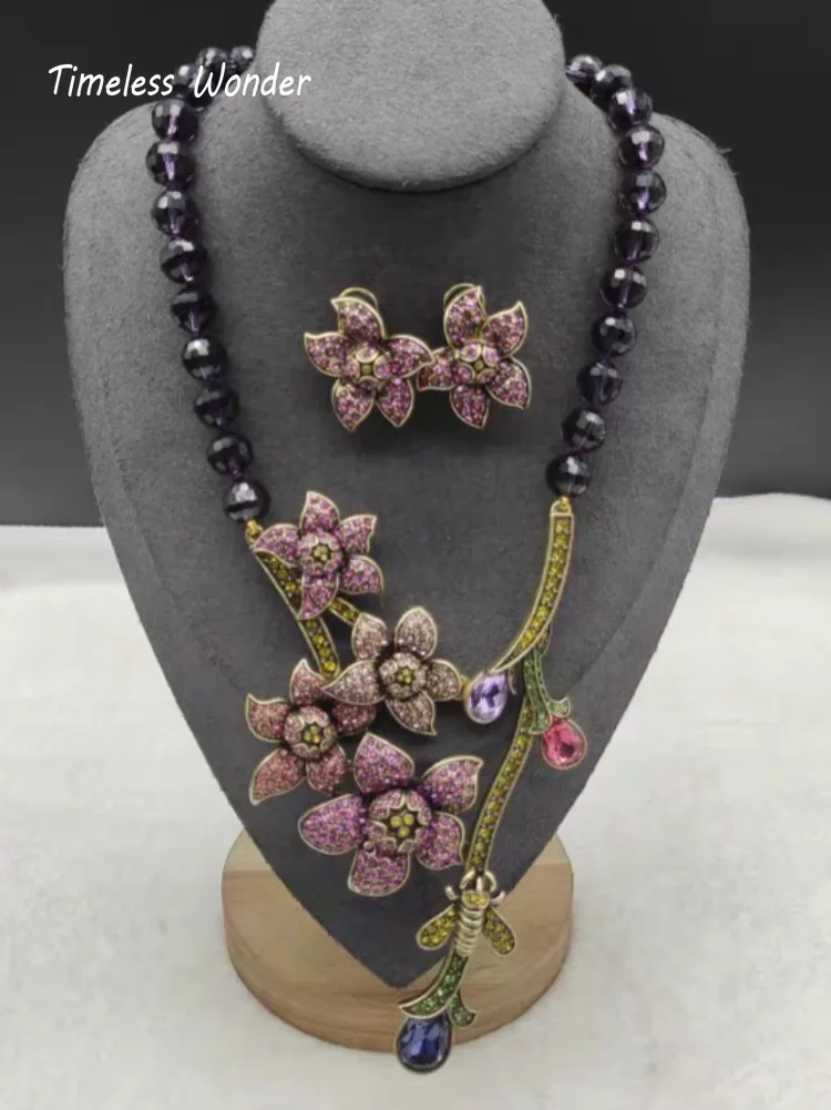 

Timeless Wonder Fancy Zircon Geo Floral Necklaces for Women Designer Jewelry Runway Rare Top Luxury Brand Vintage Gift Set 2612