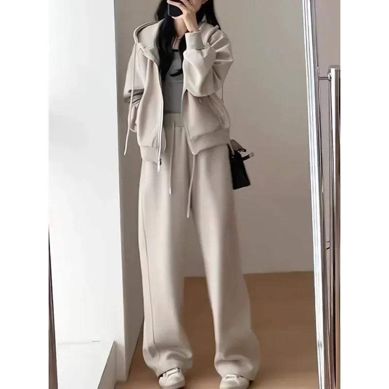 Women's Fashion Korean Version Sports Suit Spring Autumn New Loose Young Hooded Sweater Straight Trousers Casual 2 Two piece Set
