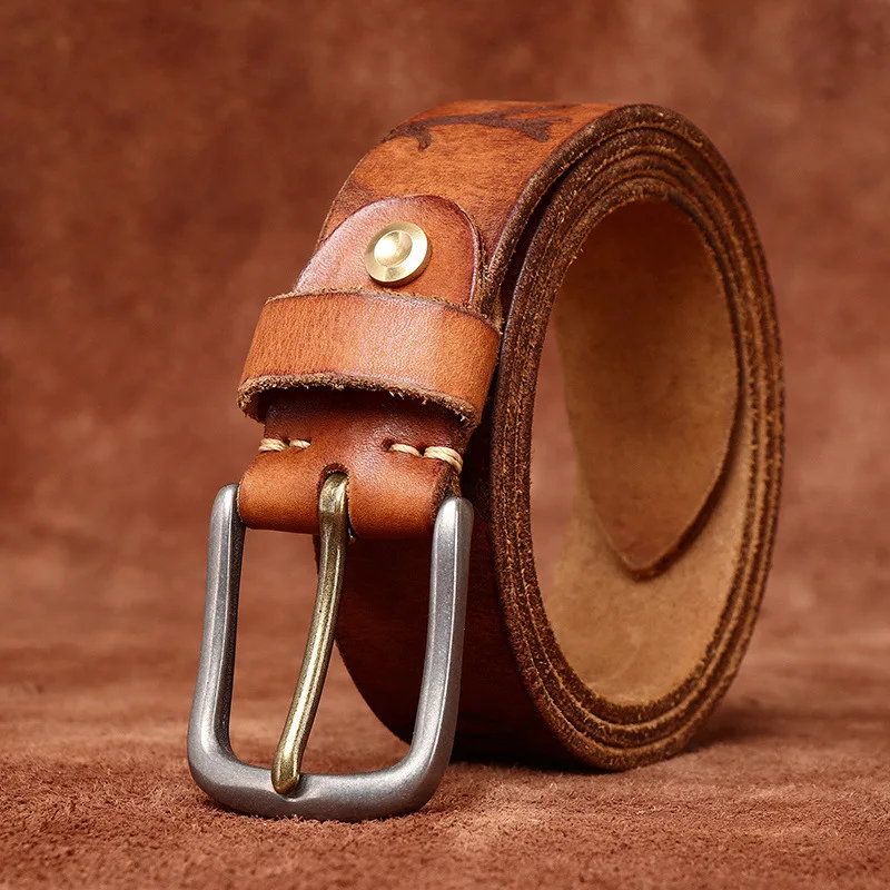 

3.8CM High Quality Genuine Leather Belt for Men Stainless Steel Buckle Jeans Cowskin Embossing Casual Vintage Belts Cowboy Male