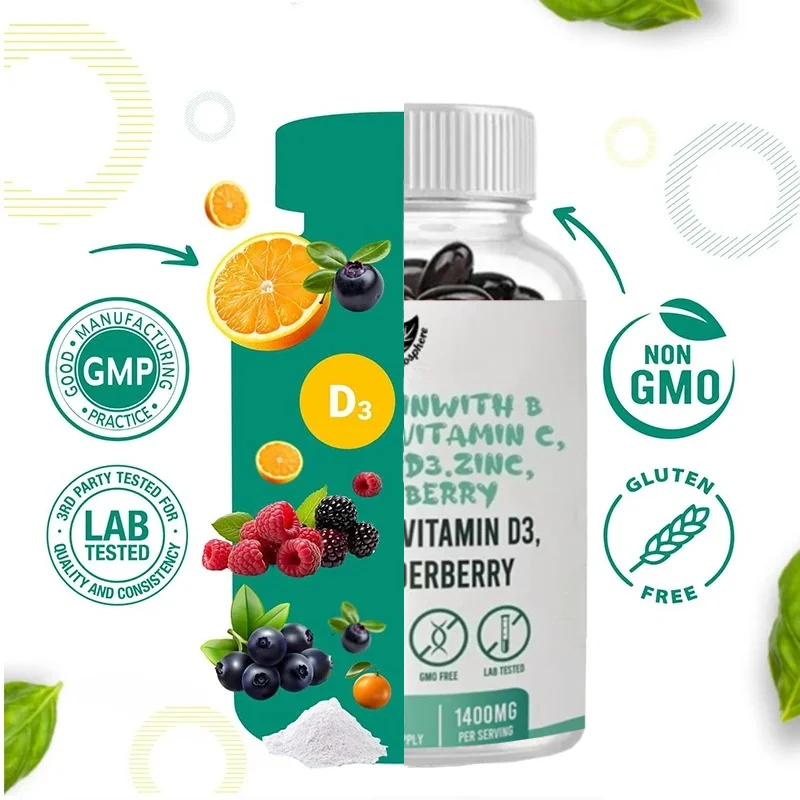 Quercetin Contains Bromelain, Mixed Supplements of Zinc Elderberry, Echinacea, Lingzhi, and Ginger Powder, 60 Capsules