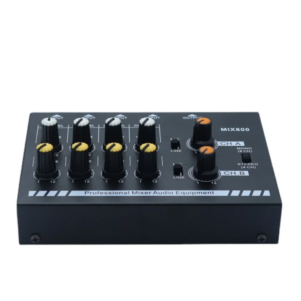 

8 Channel Mix800 Sound Mixer Audio Amplifier DJ Equipment Mono Stereo 1/4" Trs for Pc Computer Record Audio Sound Line Mixer