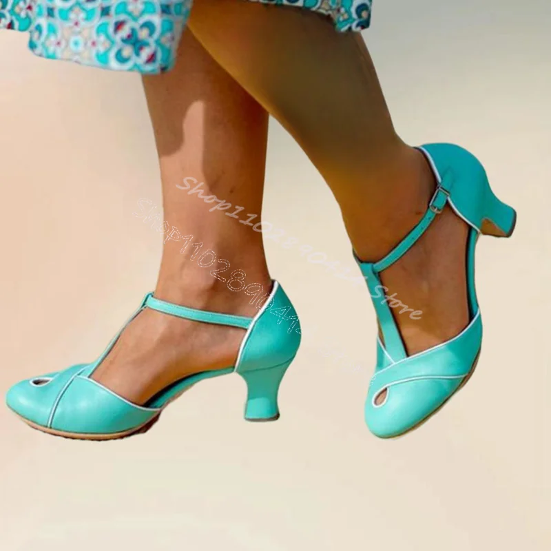 

Cyan Round Toe Hollow Design Pumps Ankle Buckle Strap Women Shoes Thin High Heels Fashion Party Banquet 2024 Zapatos Para Mujere