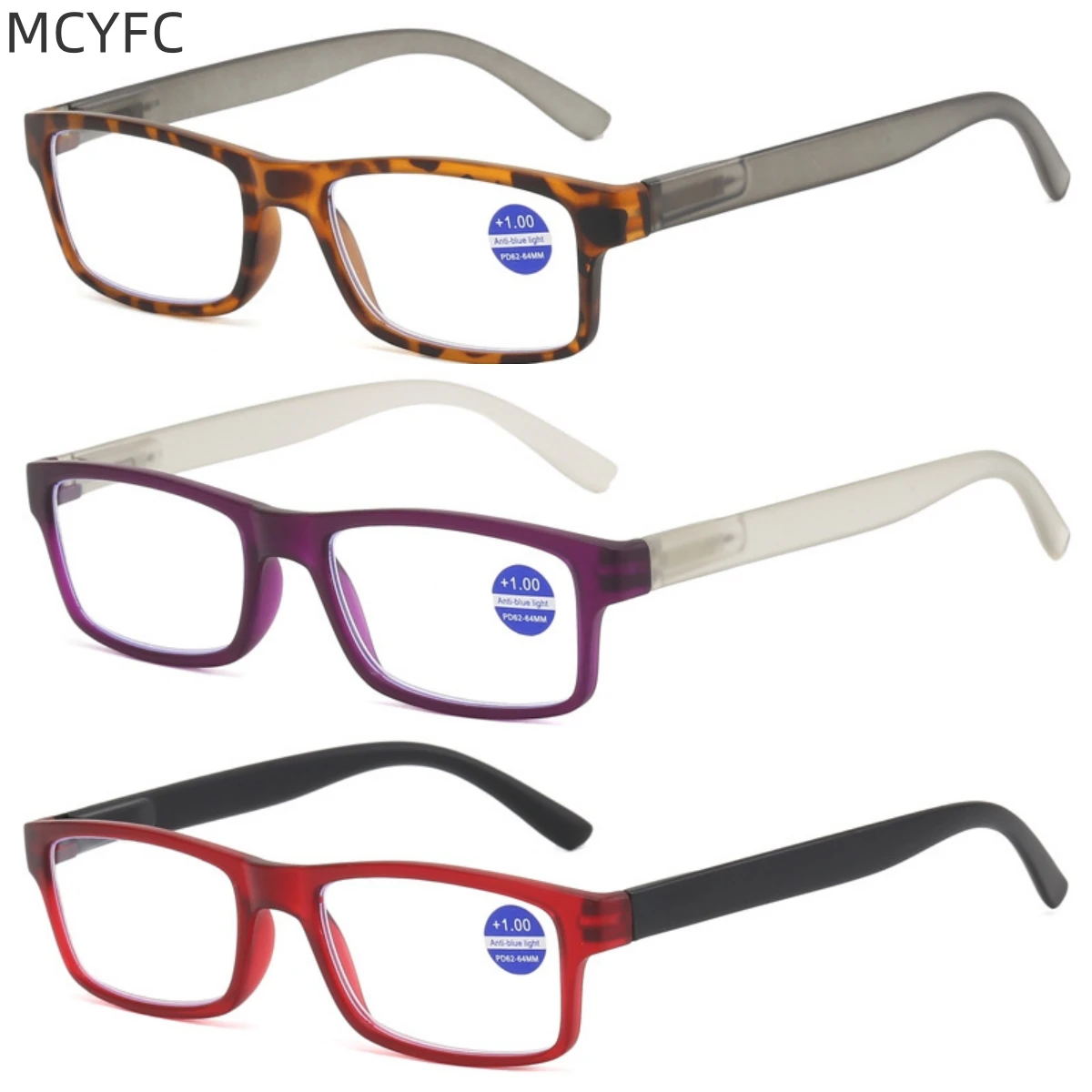 

MCYFC Square Reading Glasses Vintage Style Anti Blue Light Hand Made PC Material Red Read Book Newspaper Eyeglasses for Elder