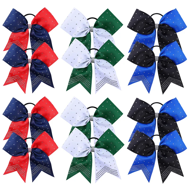 

2Pcs Cheerleading Hair Bow Bands Elastic Rhinestone Hair Rope Ponytail Holder Scrunchie Women Ribbons Bows Headwear