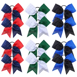 2Pcs Cheerleading Hair Bow Bands Elastic Rhinestone Hair Rope Ponytail Holder Scrunchie Women Ribbons Bows Headwear