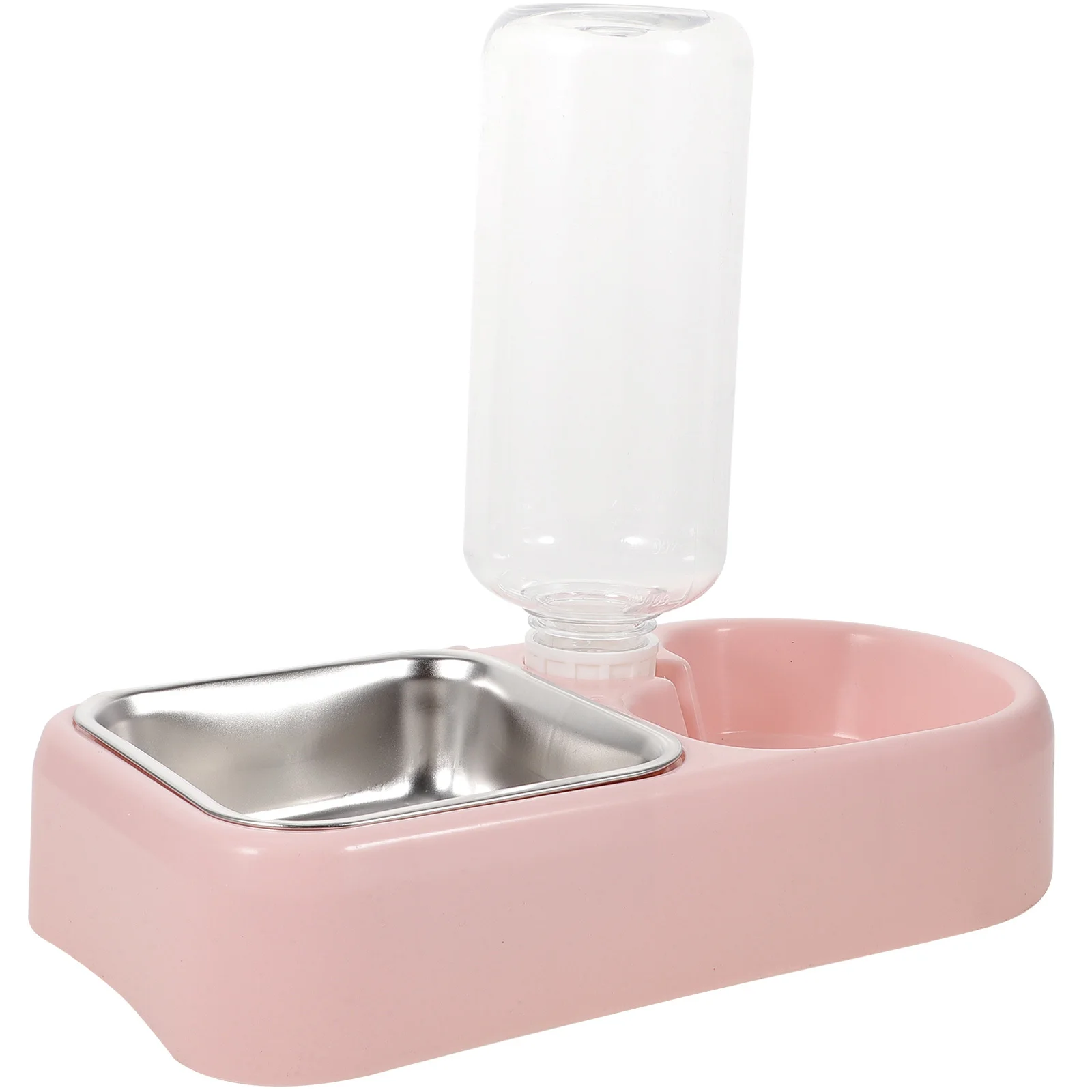 เครื่องให้น้ำสัตว์เลี้ยงแบบสองช่องสีชมพู สำหรับสุนัขและแมว อุปกรณ์ให้น้ำอัตโนมัติ ป้องกันการหก ชามปลอดภัยจากวัสดุความหนาแน่นสูง เป็นมิตรต่อสิ่งแวดล้อม