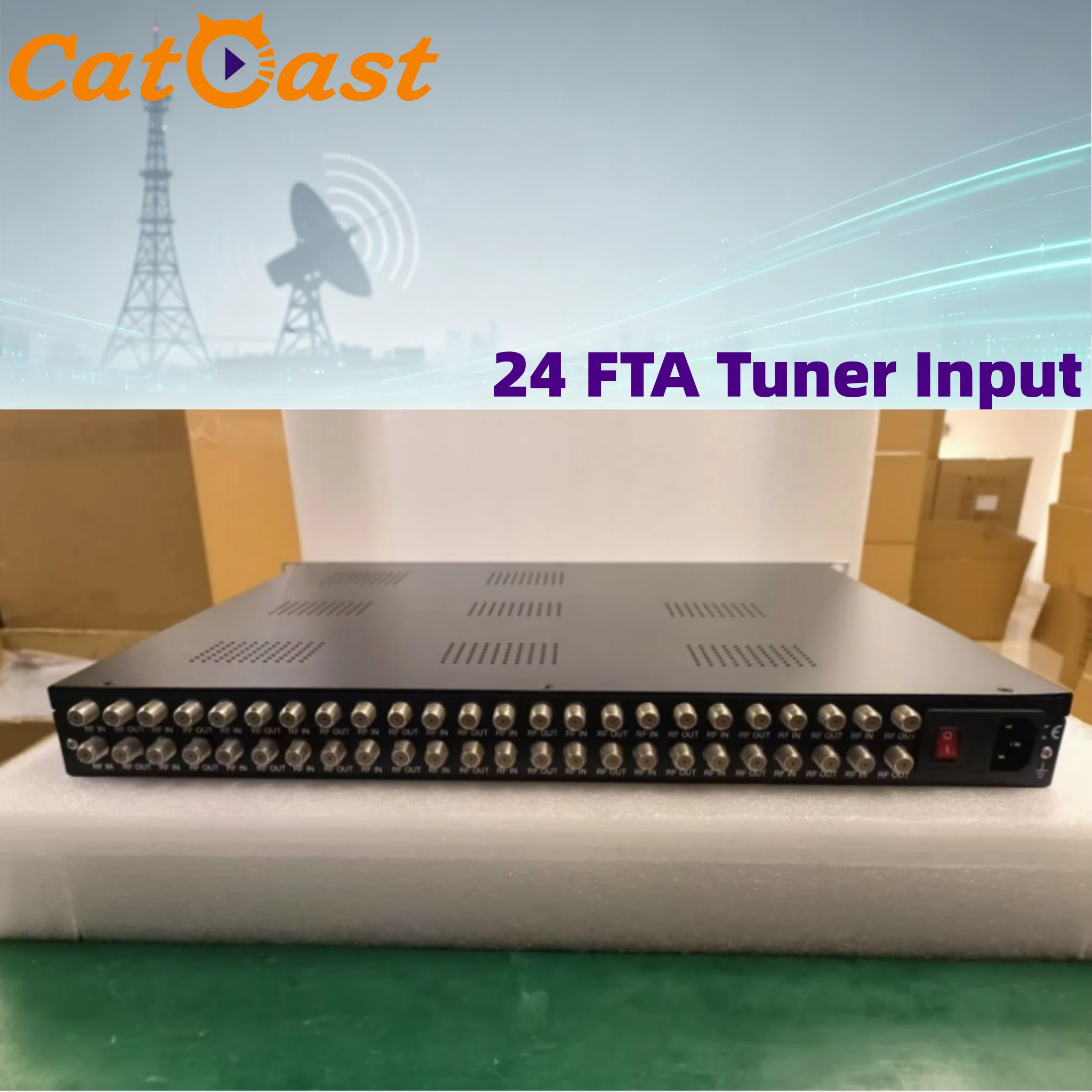 24 FTA DVB-S/S2 Tuner to IP Gateway Support BISS Descrambling Digital TV Headend