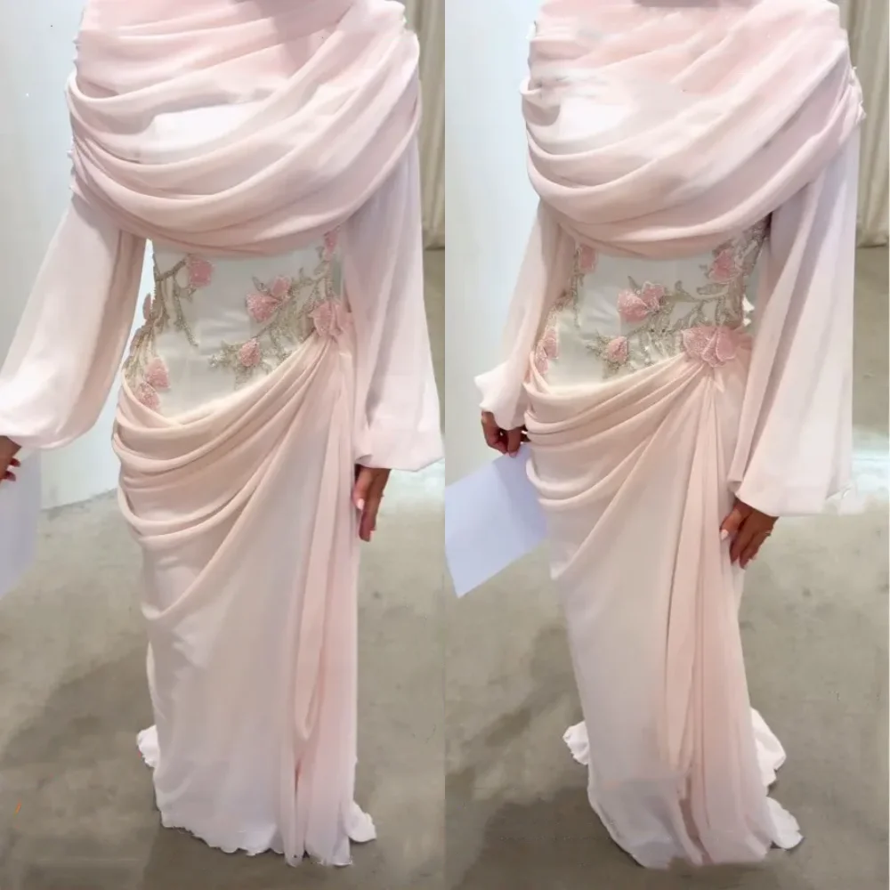 

Customized Modern Style Chiffon Pattern Sequined Straight High Collar Long Dresses Bespoke Occasion High Quality