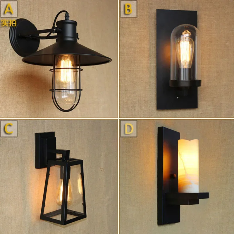 Antique Matte Black Lantern Outdoor Wall lamp Sconce AC 90-260v metal Vintage Industrial Loft Edison bulb Lighting fixtures