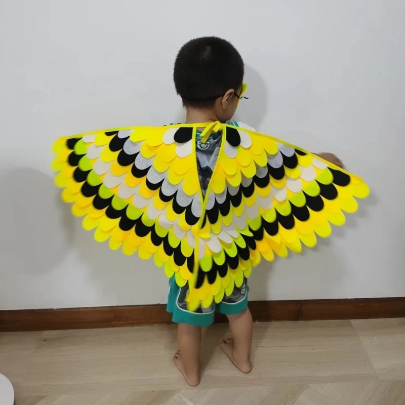 Costumi da spettacolo per bambini in feltro di Halloween, oggetti di scena per piste in tessuto Non tessuto, pavone, Oriole, pappagallo verde e altre ali