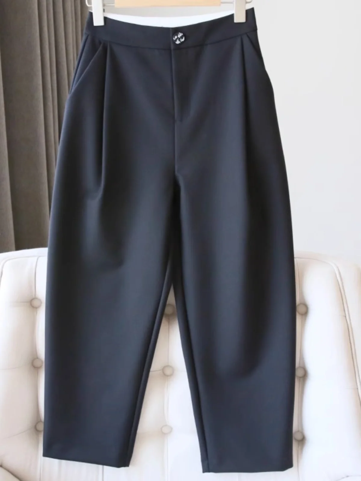 plus Size Women's Loose Harem Pants Straight Leg Suit Trousers for Pear Shaped Body High Waist Nine Points Carrot Pants