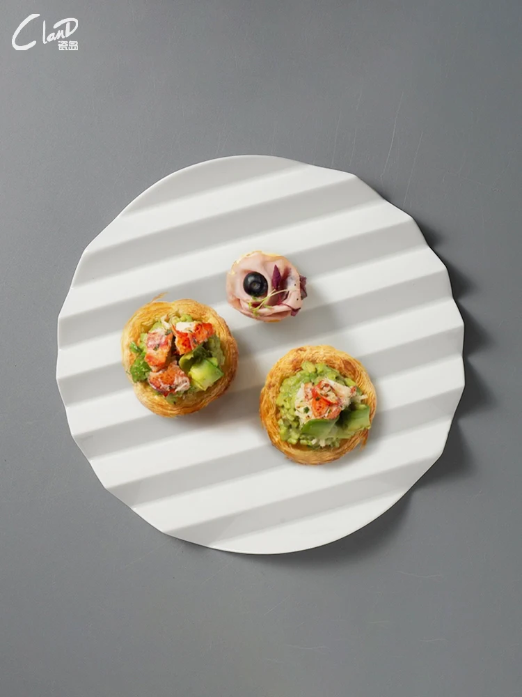 

white creative ceramic potato Plaid dessert dessert plate molecular cuisine artistic swing plate special-shaped tableware