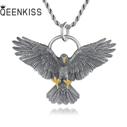 QEENKISS 925 Sterling Silver Sweater Necklace Pendants For Men Vintage Eagle Fine Jewelry Wholesale Birthday Party Gifts PT619