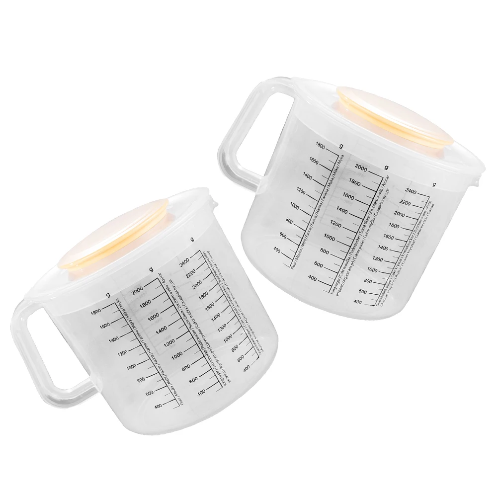 

2pcs Plastic Measuring Pitcher 2.5L Large Capacity Graduated Mixing Jug With Lid For Baking Splashproof Egg Beating Food Grade