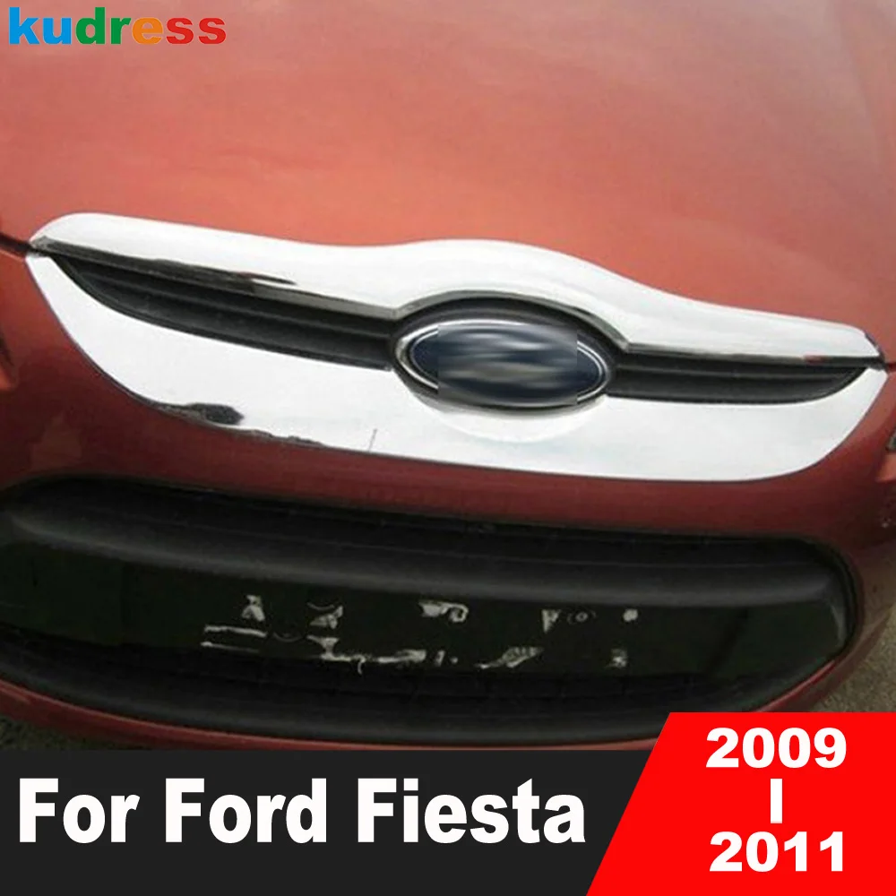 For Ford Fiesta 2009 2010 2011 Chrome Car Front Grille Grill Cover Trim Front Engine Racing Grills Trim Exterior Accessories