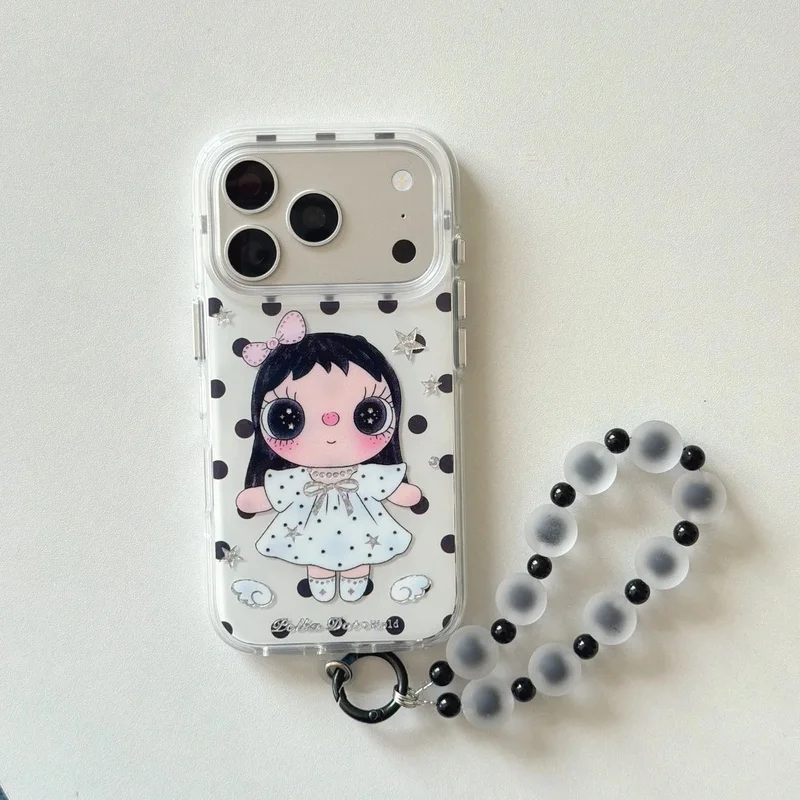 Funda Transparente para Teléfono con Diseño de Dibujos Animados de Chica Kawaii de Ojos Grandes y Estrellas para iPhone 18 17 16 15 14 13 Pro Max con Cordón, Funda Protectora Antigolpes