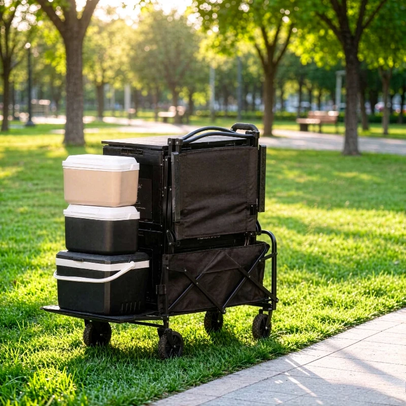 230L Foldable Camping Wagon, Rear Opening Utility Cart with Swivel Front Wheels Removable Fabric Liner for Outdoor Family Use