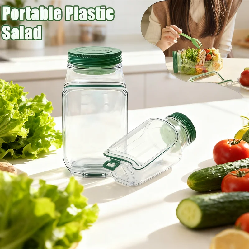 

HUAHUACудобная банка для салата Mason, боковое отверстие, секции для соуса и перевязки, подходит для микроволновой печи, посудомоечной машины, морозильной камеры