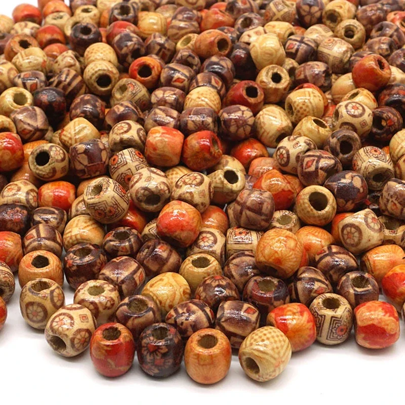 Painted Wooden Beads Spacer Round Big Hole Wood Loose Beads for Jewelry Making Charm Bracelet DIY Findings 9*10/11*12/16*17mm