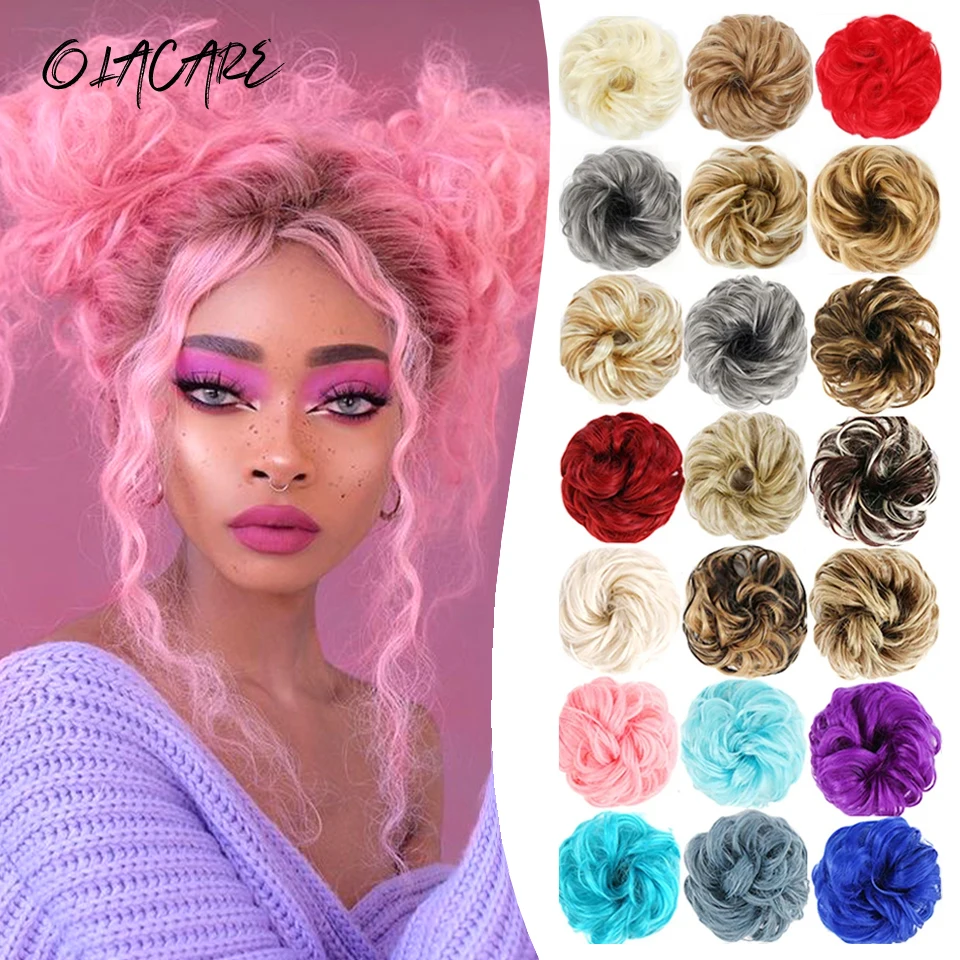 OLACARE Synthetic Messy Curly Hair Scrunchies Hairpieces Chignon Donut Updo Hair Pieces Hair Bun Extensions for Women