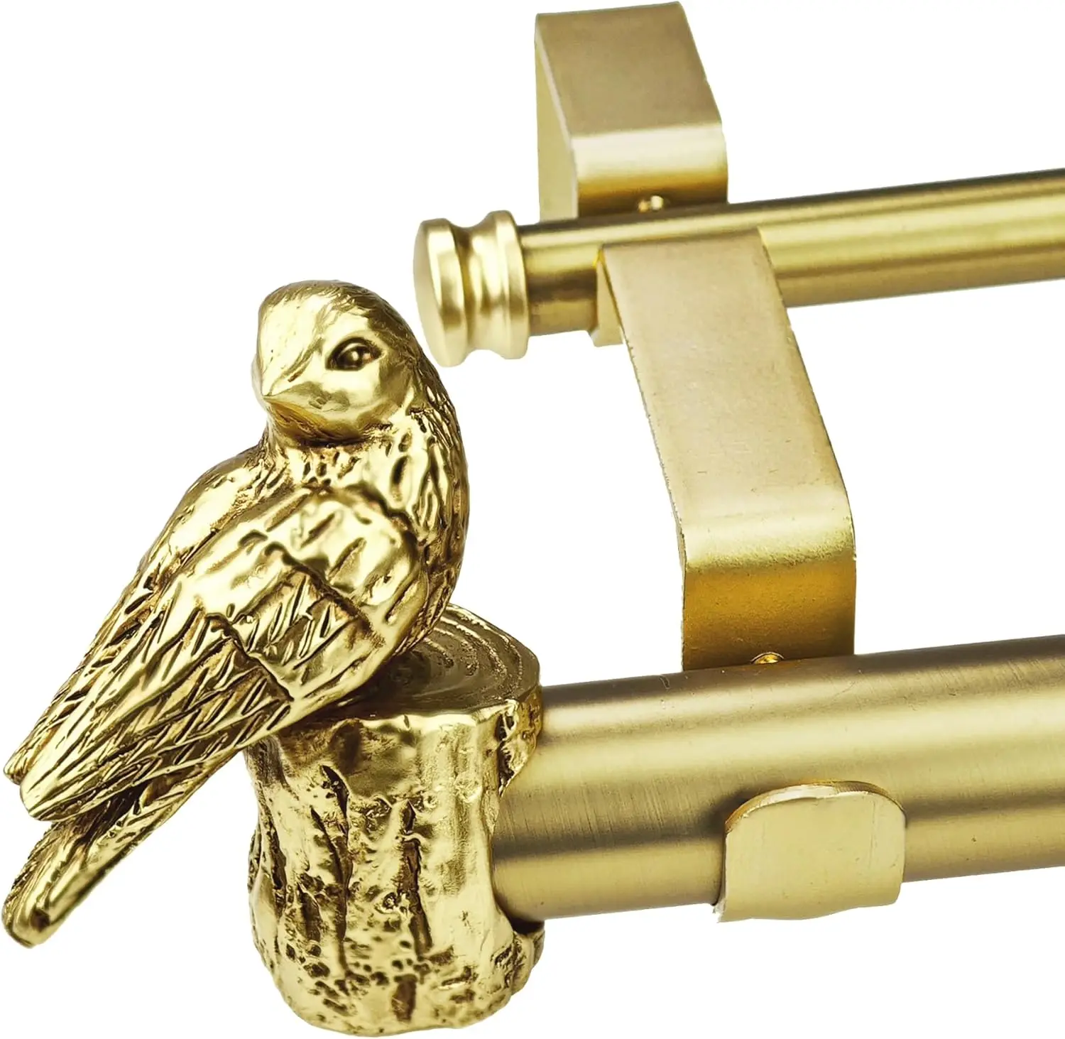 

Brushed Gold Double Curtain Rod, 72-144" Telescoping, Bird Design Finials, for Windows 68-140"