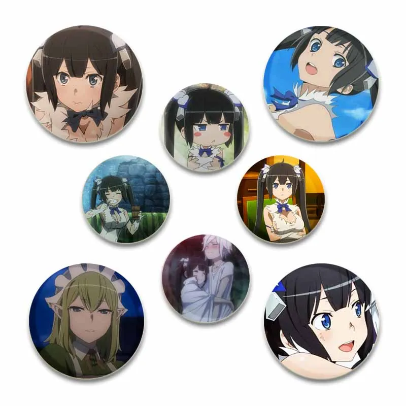 32/44/58mm Is It Wrong To Try To Pick Up Girls in A Dungeon Anime Brooches Badge Snap Button Pins for Clothes Decoration Gifts