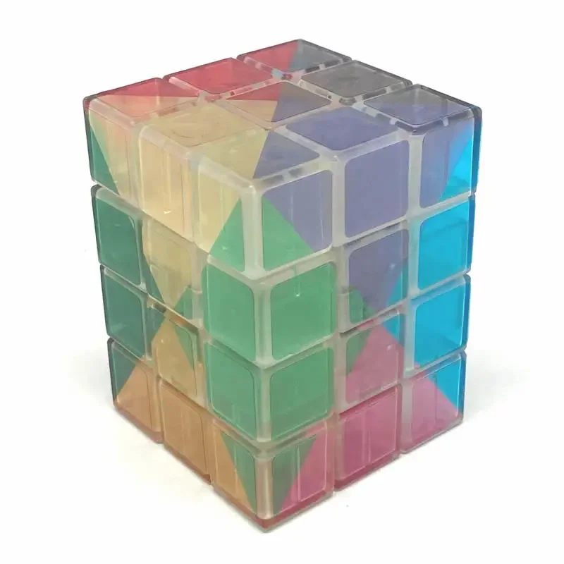 Calvin's Puzzles 3x3x4 Cuboid Magic Cube Ice Clear in 12-Color Clear stickers Speed Twisty Puzzle Brain Teasers Educational Toys