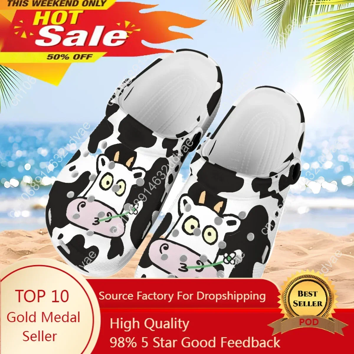 

Kawaii Cow Cartoon Casual Clogs for Womens Mens Teenager Comfortable Slip-on Hole Slipeprs Girls Boys Sandals Custom Water Shoes